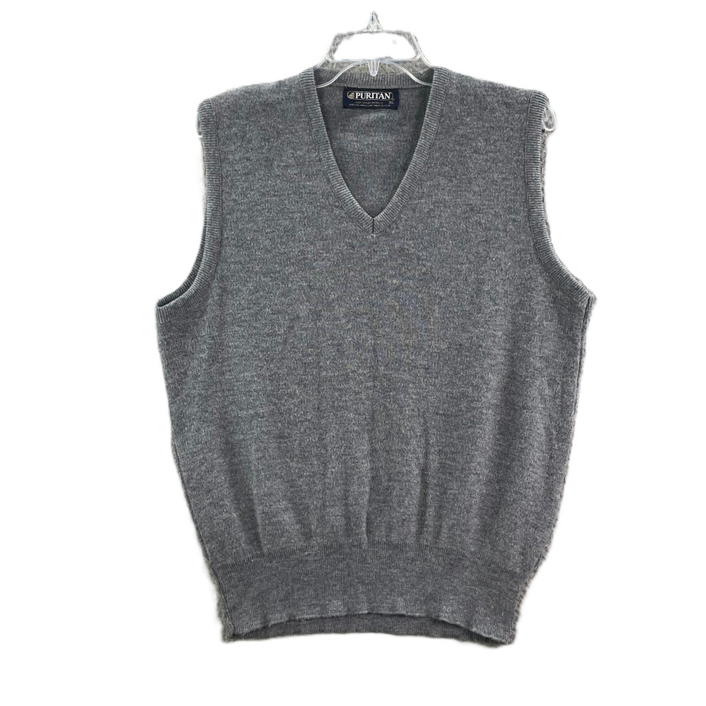 Puritan Sweater Vest Mens XL Gray Knitted Ribbed Sleeveless V-Neck Street Wear